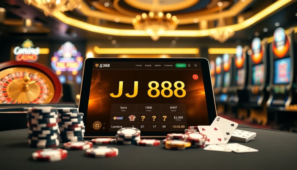 Experience the thrill of BJ388 with luxurious online gaming and vibrant gambling elements.