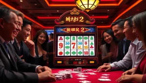Players enjoy the thrilling Mahjong Ways 2 slot experience in a vibrant casino setting.