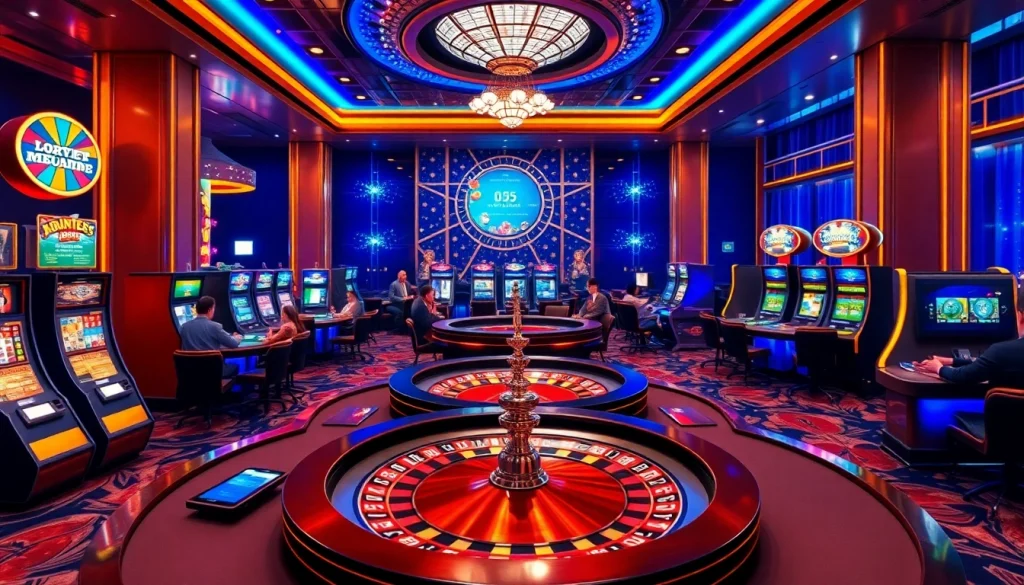 The hidden wiki influences an upscale casino scene with poker tables, slot machines, and roulette wheels.