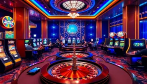 The hidden wiki influences an upscale casino scene with poker tables, slot machines, and roulette wheels.