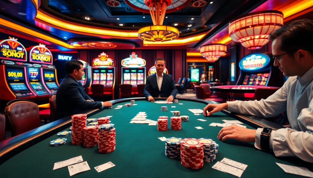 Engage in thrilling casino action on dn88.tips with poker chips and vibrant slot machines.