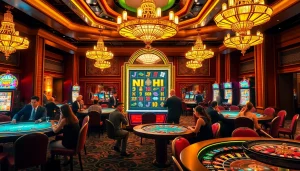 Exciting scene of players enjoying nổ hũ at a luxurious casino.