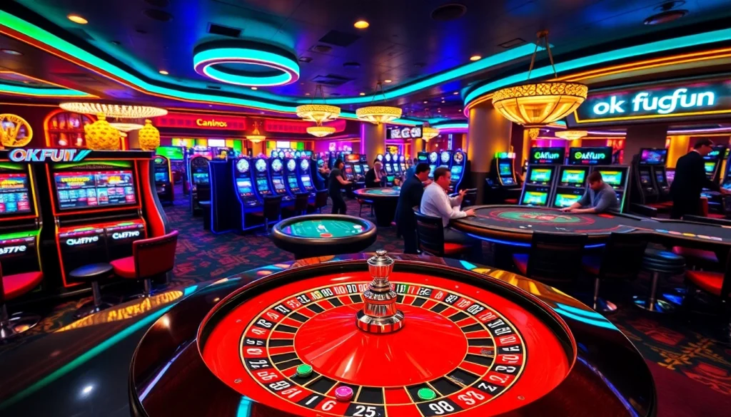 Experience the thrill of winning at okfun casino with vibrant slot machines and gaming tables.