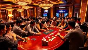 Experience the excitement of 789win at a vibrant casino table with engaging players and classic games.