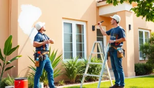 Professional painters working on a home exterior, showcasing trusted painting companies.