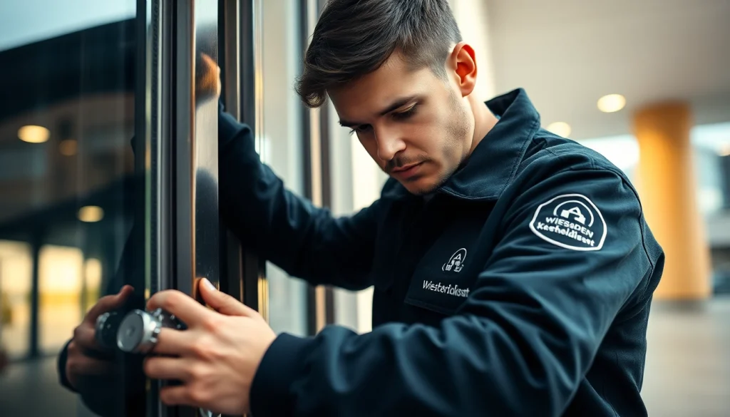 Wiesbaden Schlüsseldienst – Professioneller Schlüsseldienst öffnet eine Tür fachkundig.