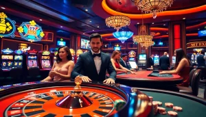 Experience the thrill of gaming at hitclub0.com with elegant gamblers at a vibrant casino table.