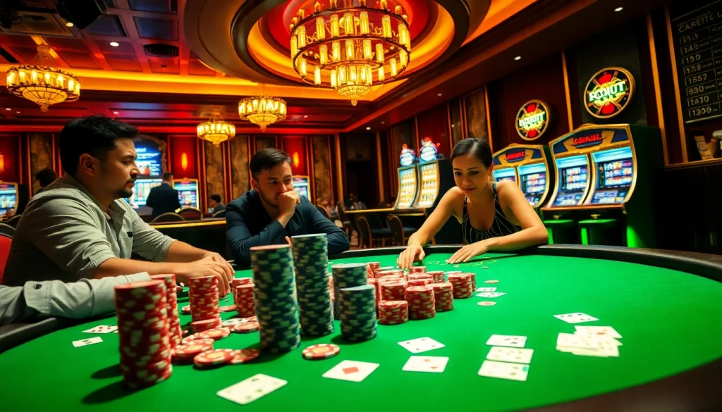 Players engaged in a thrilling poker game, highlighting credit rapid strategies through excitement and cash.