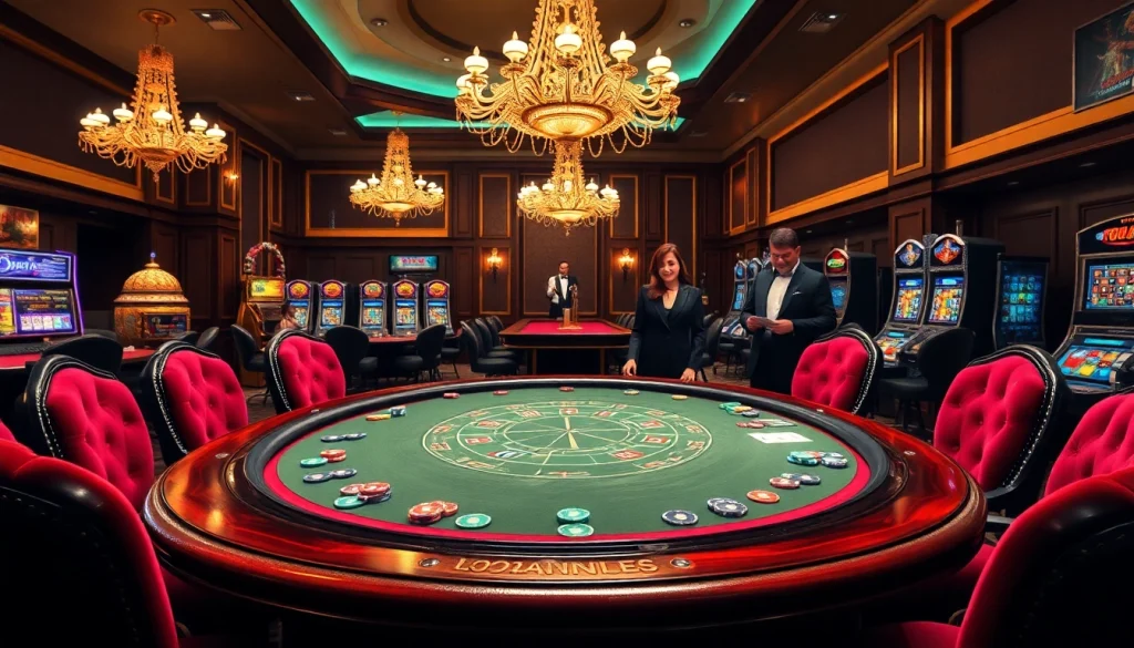 Poker players at a lavish table highlighted by the vibrant energy of 789P's casino atmosphere.