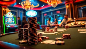 Experience the thrill of PS 99 in a luxurious casino setting with poker chips and illuminated roulette.