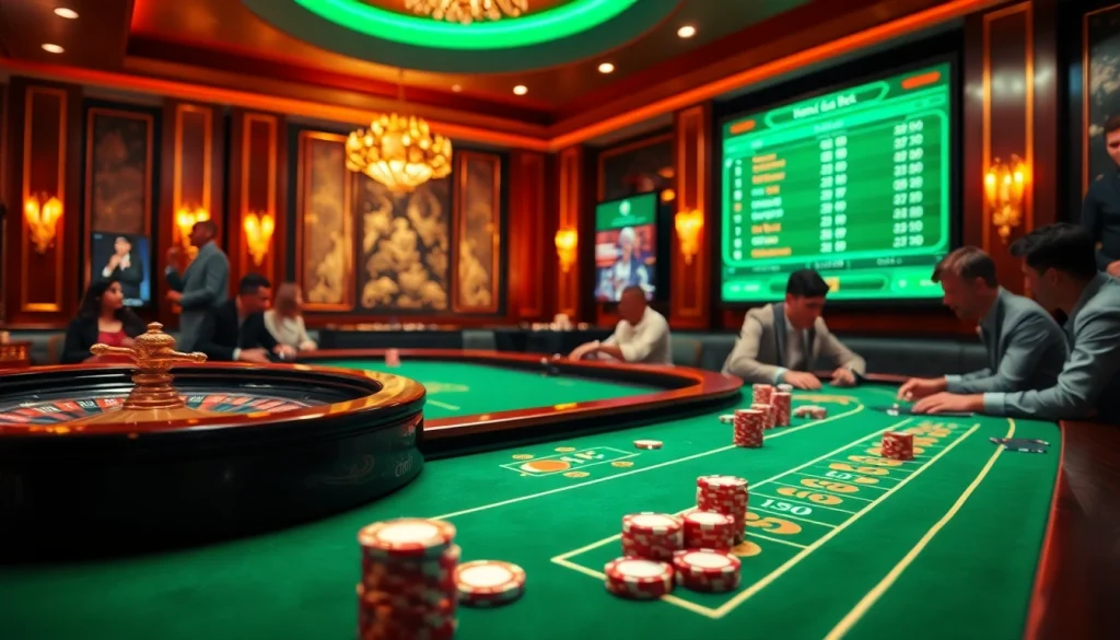 bong da bet168 online betting scene with roulette wheel and poker chips in a vibrant casino setting