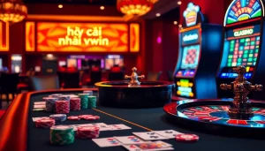 Experience the excitement of high-stakes play at nhà cái vswin casino with vibrant poker chips and a roulette wheel.