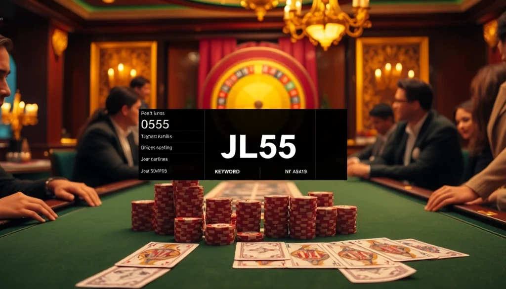 Engaged players enjoying high-stakes poker at the JL55 casino table, surrounded by excitement.