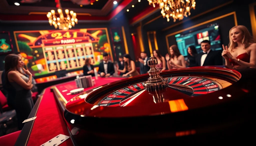 Experience the thrill of betting at https://f168.direct/ with a luxurious casino scene featuring a spinning roulette wheel.