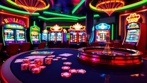 Experience the thrilling atmosphere of online gambling at https://789paka.com with a vibrant casino setting.