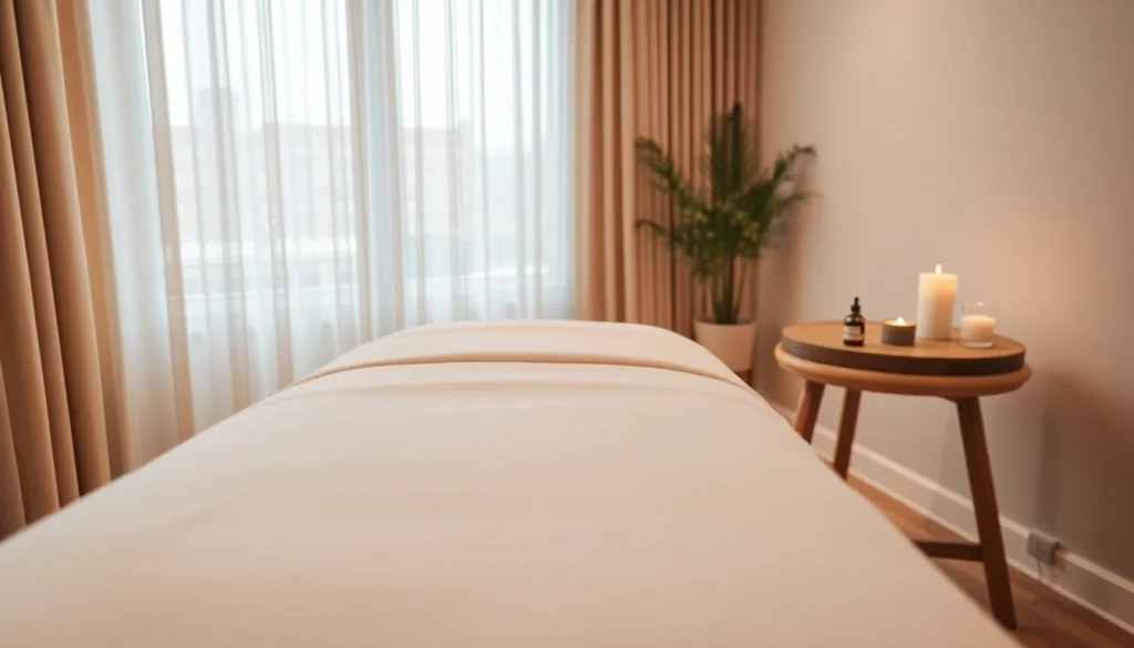 Relaxing home massage space for 출장마사지 with calming ambiance and essential oils.