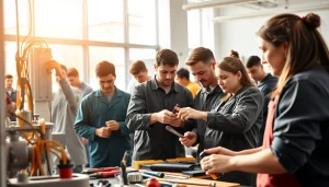 Students learning at trade schools in southern California, showcasing hands-on skills and collaboration.