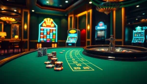 Betting frenzy at a table casino with vibrant s8-themed poker chips and roulette wheel.