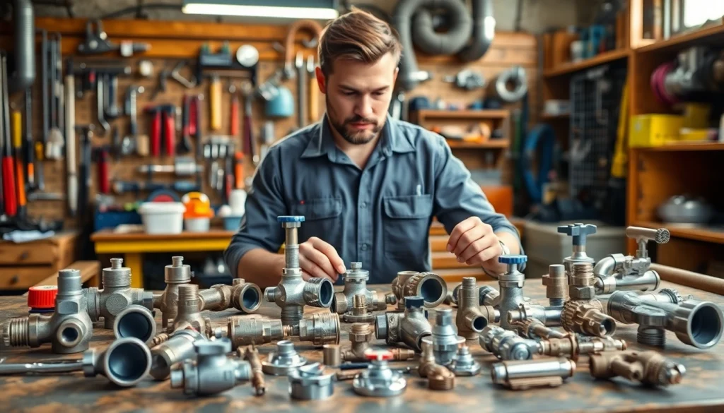 Inspect high-quality Wholesale Plumbing Parts for Contractors on a workbench in a professional setting.