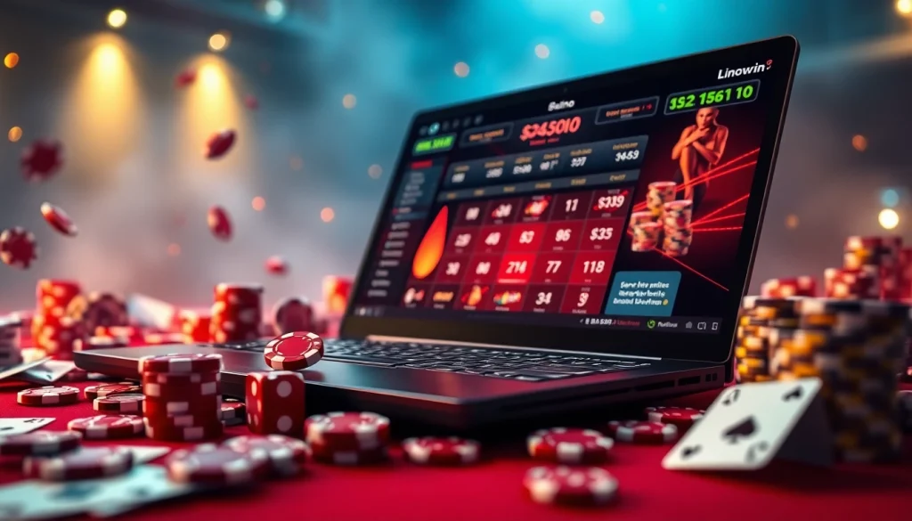 Exciting gameplay featuring LINK VÀO Bomwin with casino chips and cards in a luxurious setting.