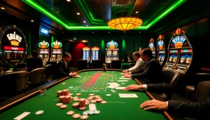 Experience thrilling gaming at E2BET with vibrant poker and roulette action in a luxurious casino atmosphere.