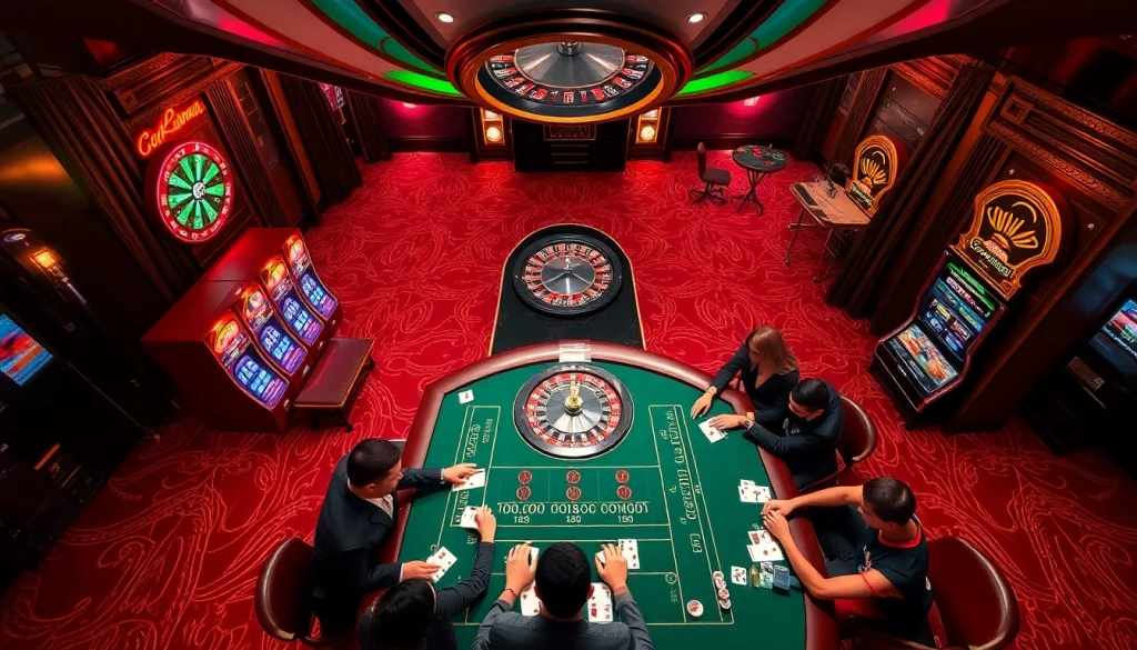 Experience the thrill of the rikvip - game at a luxurious casino with vibrant roulette wheels and engaged players.