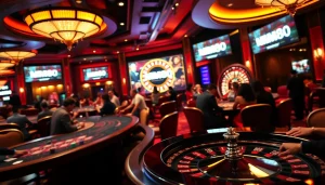 Players enjoying exciting casino games with mm88 kjc branding in a luxurious environment.