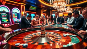 Engage in thrilling gambling strategies with vibrant roulette wheels and colorful poker chips.