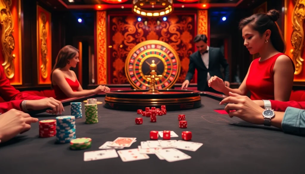 Tài Xỉu MD5 casino table action with vibrant chips and colorful cards.