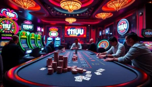 Experience the thrill of gaming at 11UU with vibrant poker action and luxurious casino elements.