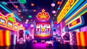 Gambarkan pengalaman bermain mpo1221 melalui mesin slot berwarna cerah dan suasana kasino yang energik.