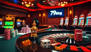 Exciting gambling scene featuring vibrant casino elements with 79king branding.