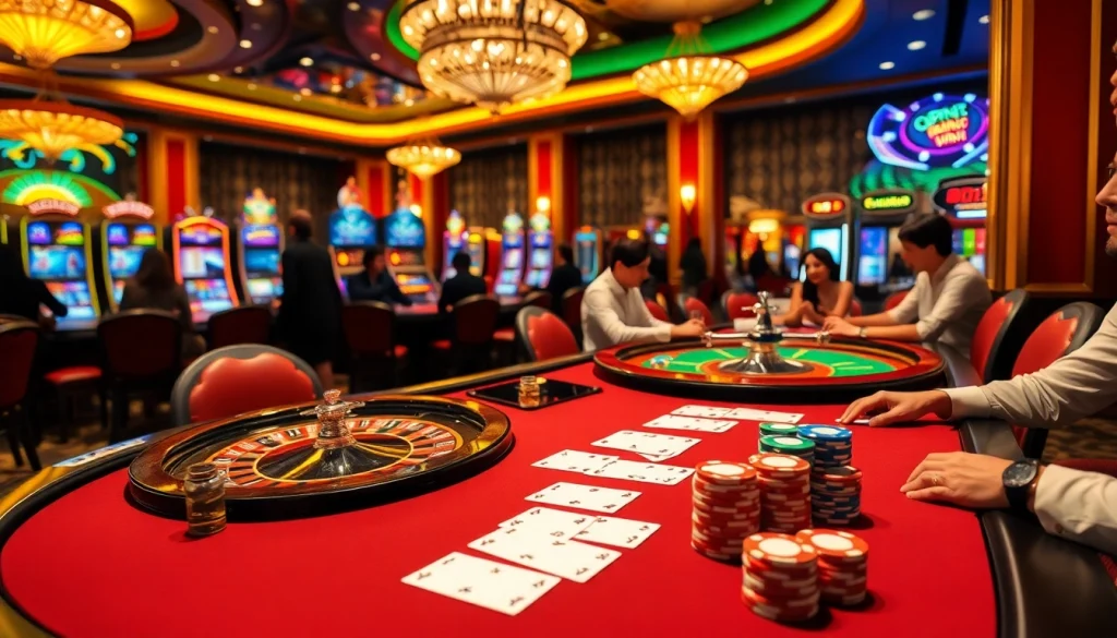 Experience the thrill of open888 as players engage at an upscale poker table in a vibrant casino setting.