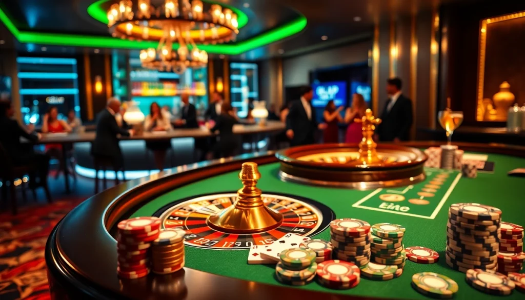 Experience the excitement of gilajp in a thrilling casino setting with poker chips and cards.