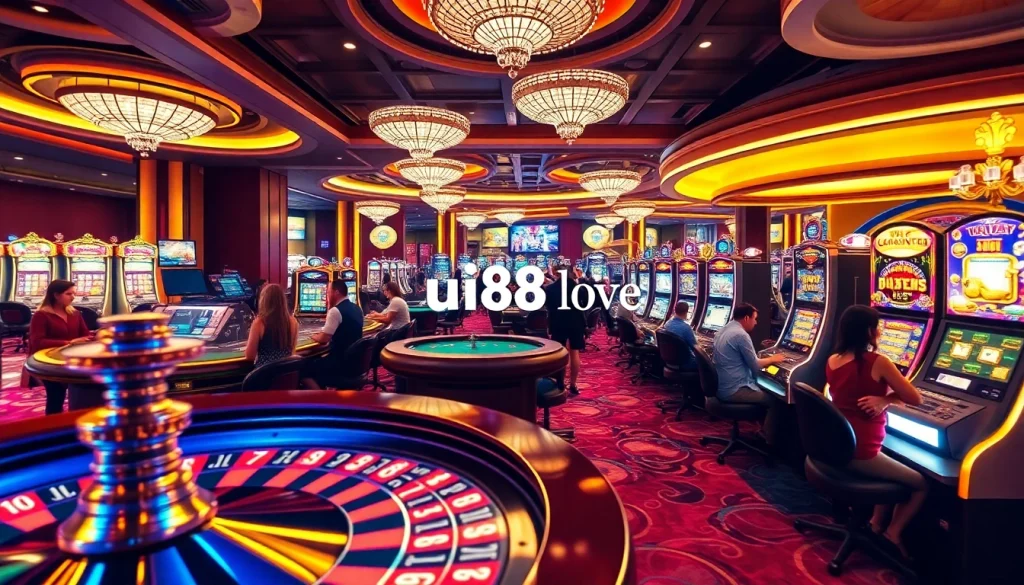 Experience the excitement of uu88 love at a lively casino with vibrant gaming tables and slot machines.