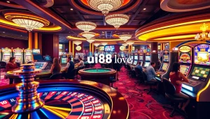 Experience the excitement of uu88 love at a lively casino with vibrant gaming tables and slot machines.
