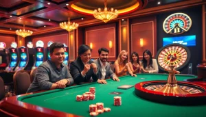 Engaging players enjoy strategic betting at RIK VIP's dynamic casino table, showcasing thrilling gaming excitement.