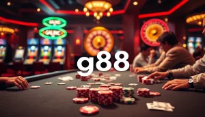 Experience the thrill of g88 poker with glamorous chips and intense gameplay at a casino.