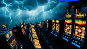 Thunder-themed casino scene showcasing players engaged at slot machines.