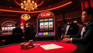 Players enjoying the thrilling experience at the gg88 slot machine in a luxury casino setting.