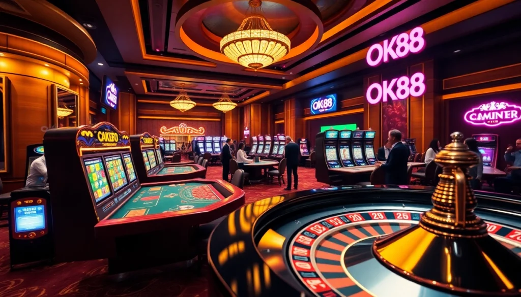 Players enjoying an exciting moment at OK88 casino with vibrant betting activities.