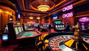 Players enjoying an exciting moment at OK88 casino with vibrant betting activities.