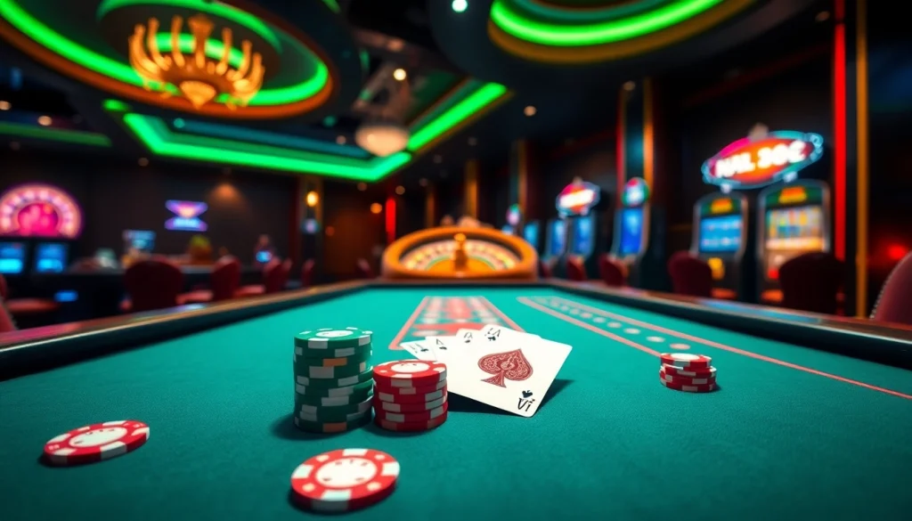 Action-packed gaming at Nhà cái NEW88 featuring vibrant casino tables and slots.