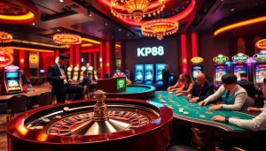 Experience casino excitement and strategy at KP88 with vibrant gaming tables and players.