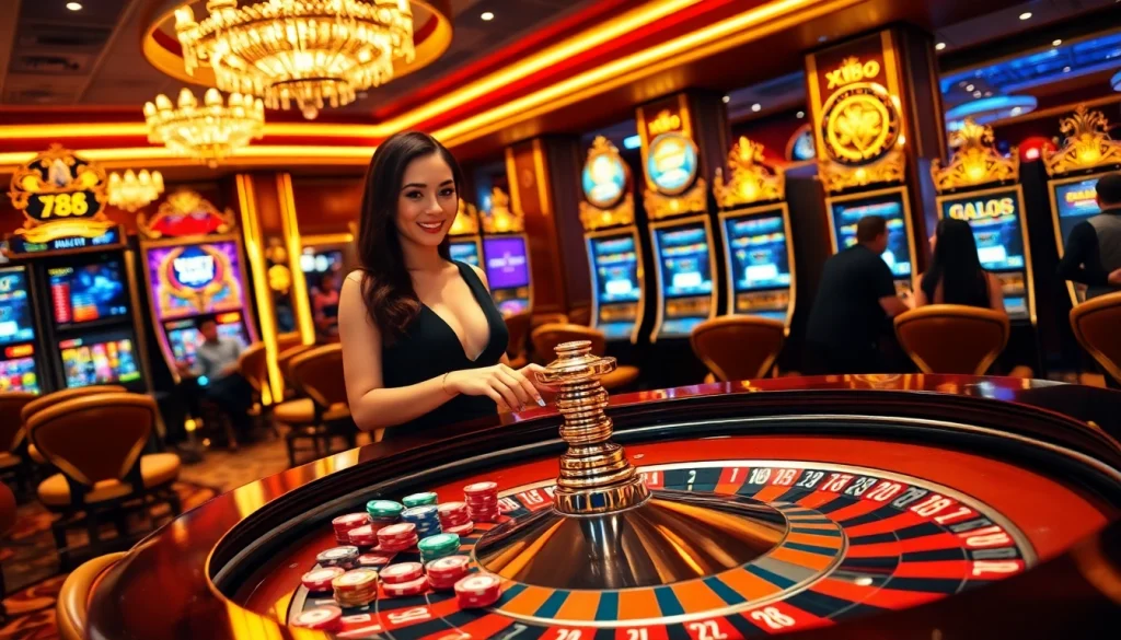 X88 CASINO vibrant atmosphere with players enjoying roulette and slot machines