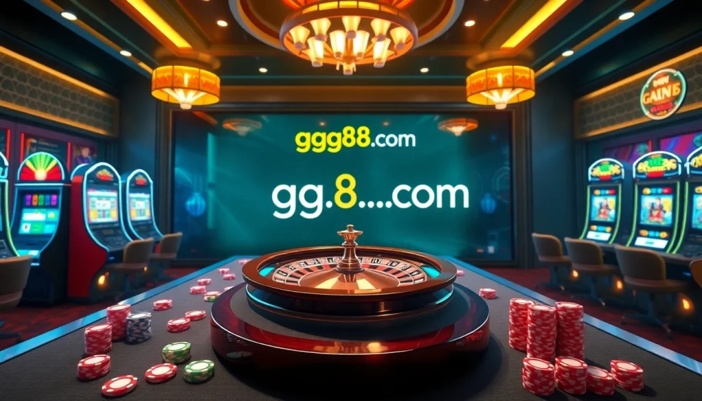 Experience the exciting gaming atmosphere at gg88.com with vibrant casino tables and slot machines.