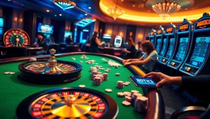 Players enjoying BDTK3 mobile game surrounded by vibrant casino elements like cards and chips.