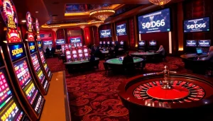 SODO66 gamers enjoying a thrilling online casino experience with high-stakes tables and vibrant game interfaces.