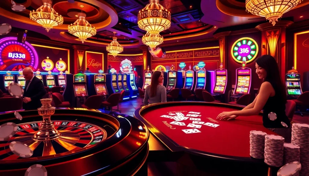 Experience the thrill of gambling at BJ38 with vibrant casino tables and exciting gameplay.