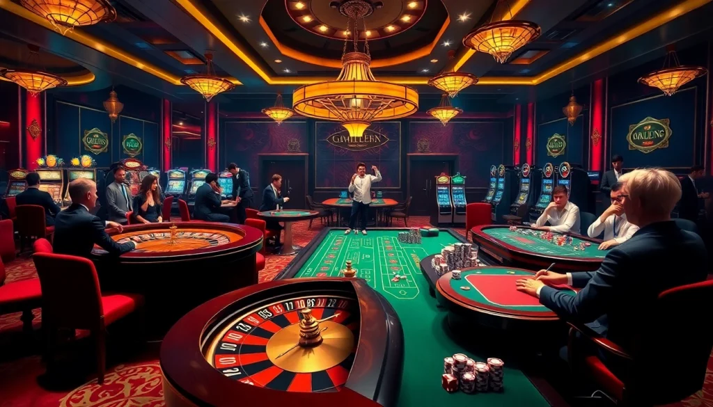 Exciting casino atmosphere at https://bong88.casa/ featuring roulette, poker games, and vibrant players.